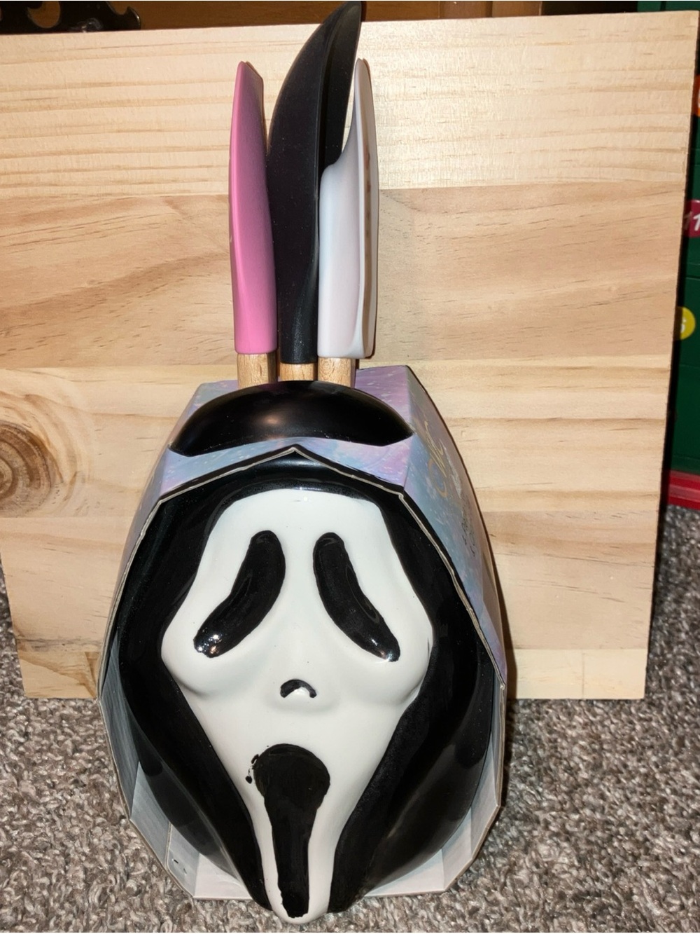 Pink, Black & White Ghost Spatula Knife Set & Holder - By CWC NEW